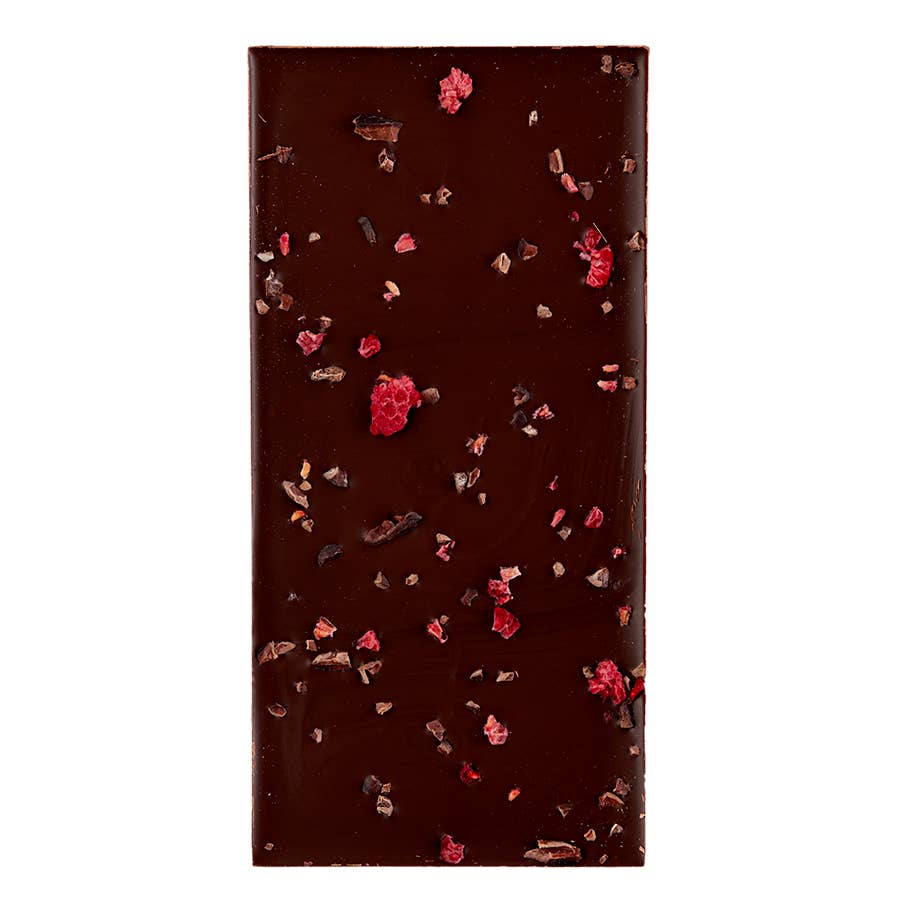 Ripple Effect: 60% dark chocolate with raspberry & nibs