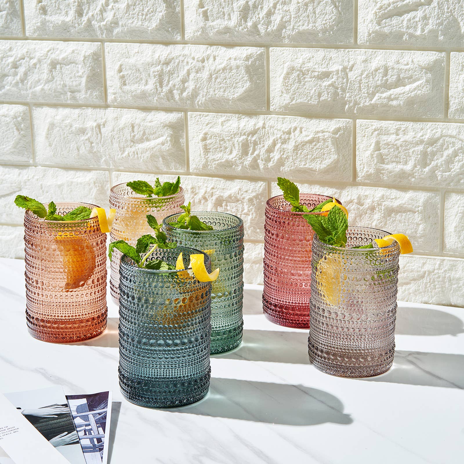 Beaded Hobnail Highball Drinking Glasses