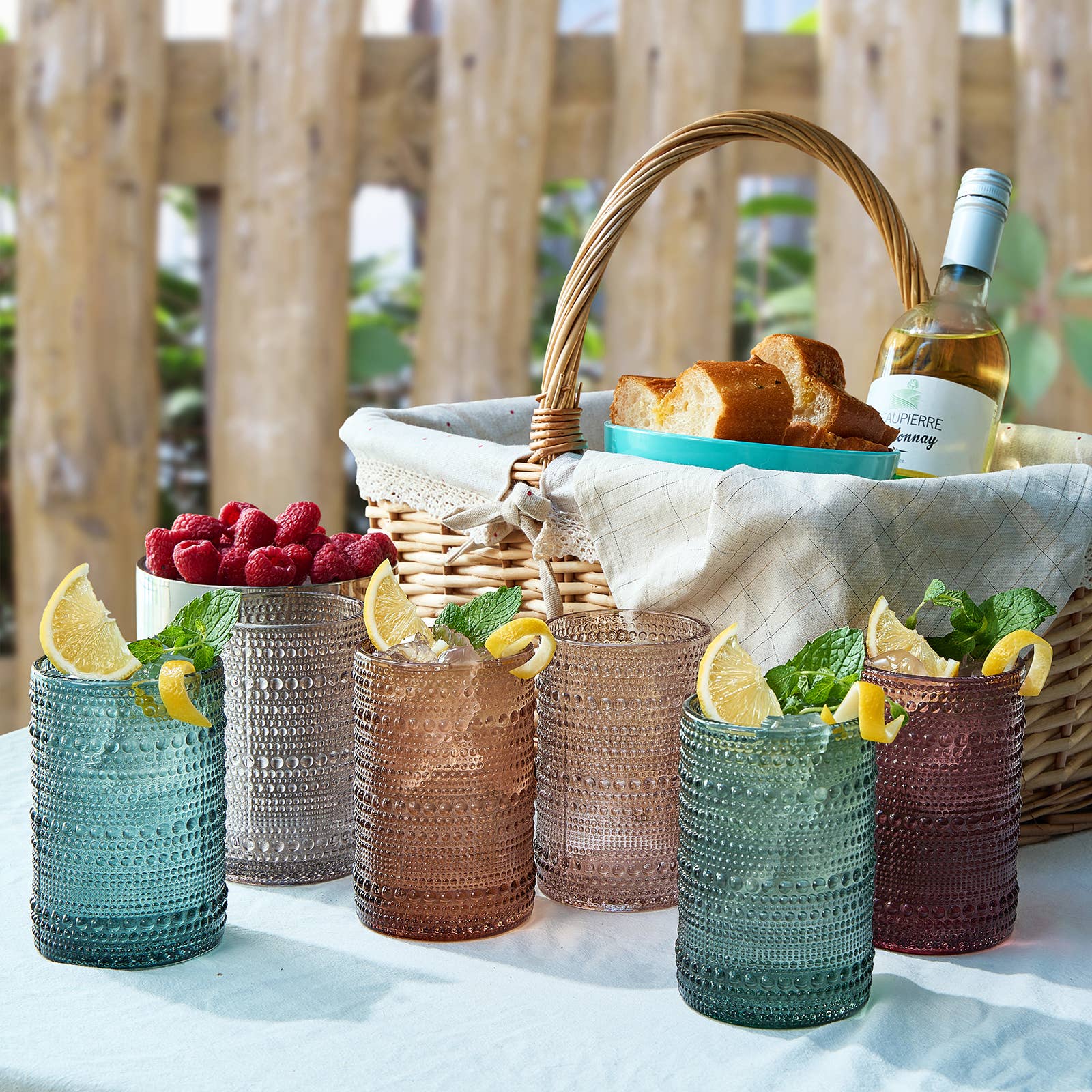 Beaded Hobnail Highball Drinking Glasses